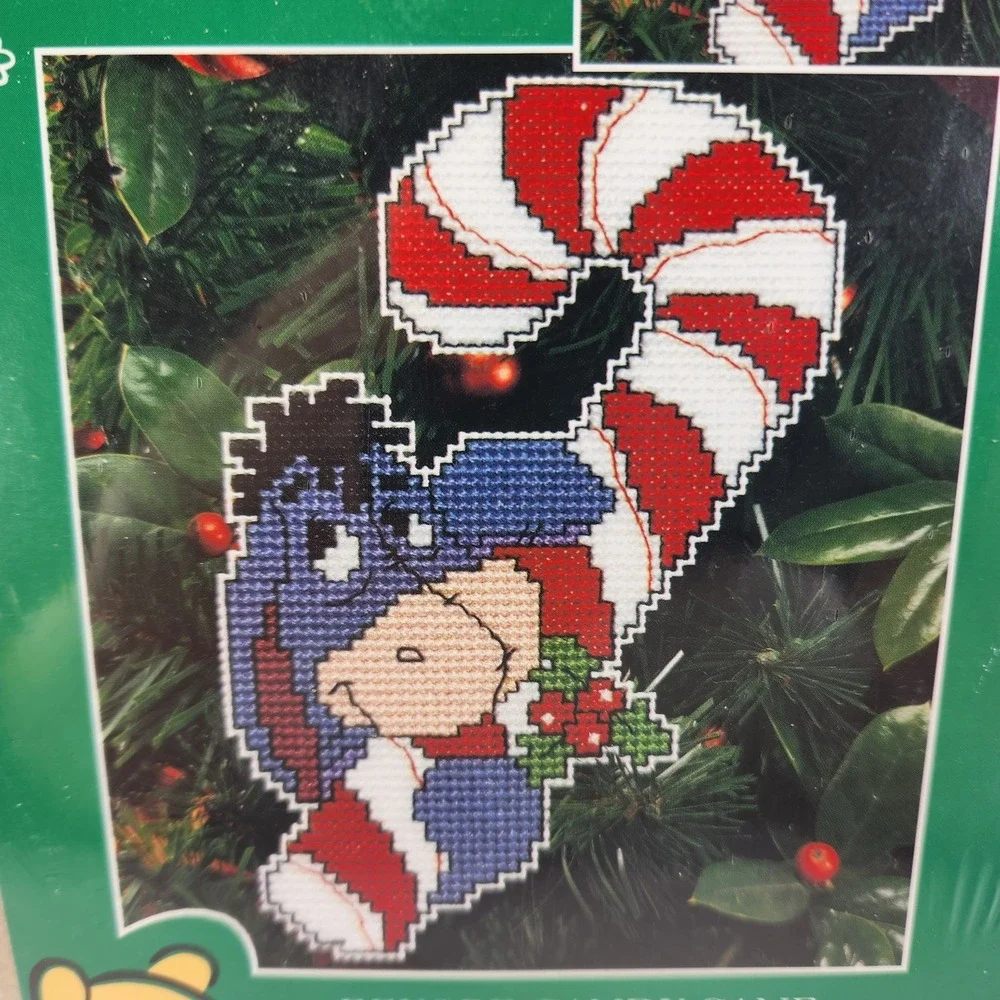 Disney Eeyore Candy Cane Ornament Counted Cross Stitch Kit Perforated Plastic Nw